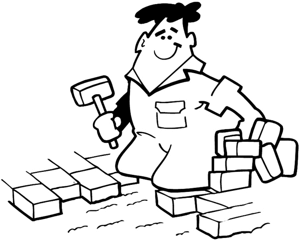Man laying brick floor vinyl sticker. Customize on line.      Building Supplies 015-0049  